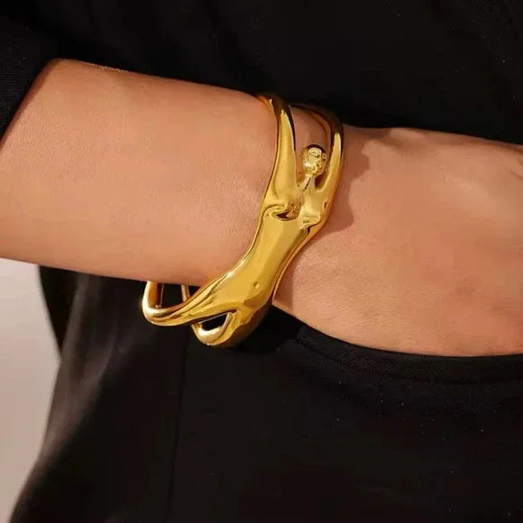Artful Sculptural Women Body 18K Gold Stainless Steel Cuff Bracelet” - Picture 3 of 17